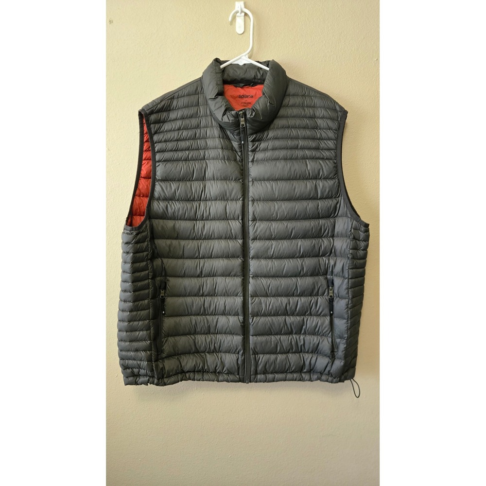 Solaris Mens XXL Packable Puffer Vest Grey Orange Natural Down Quilted Full Zip
